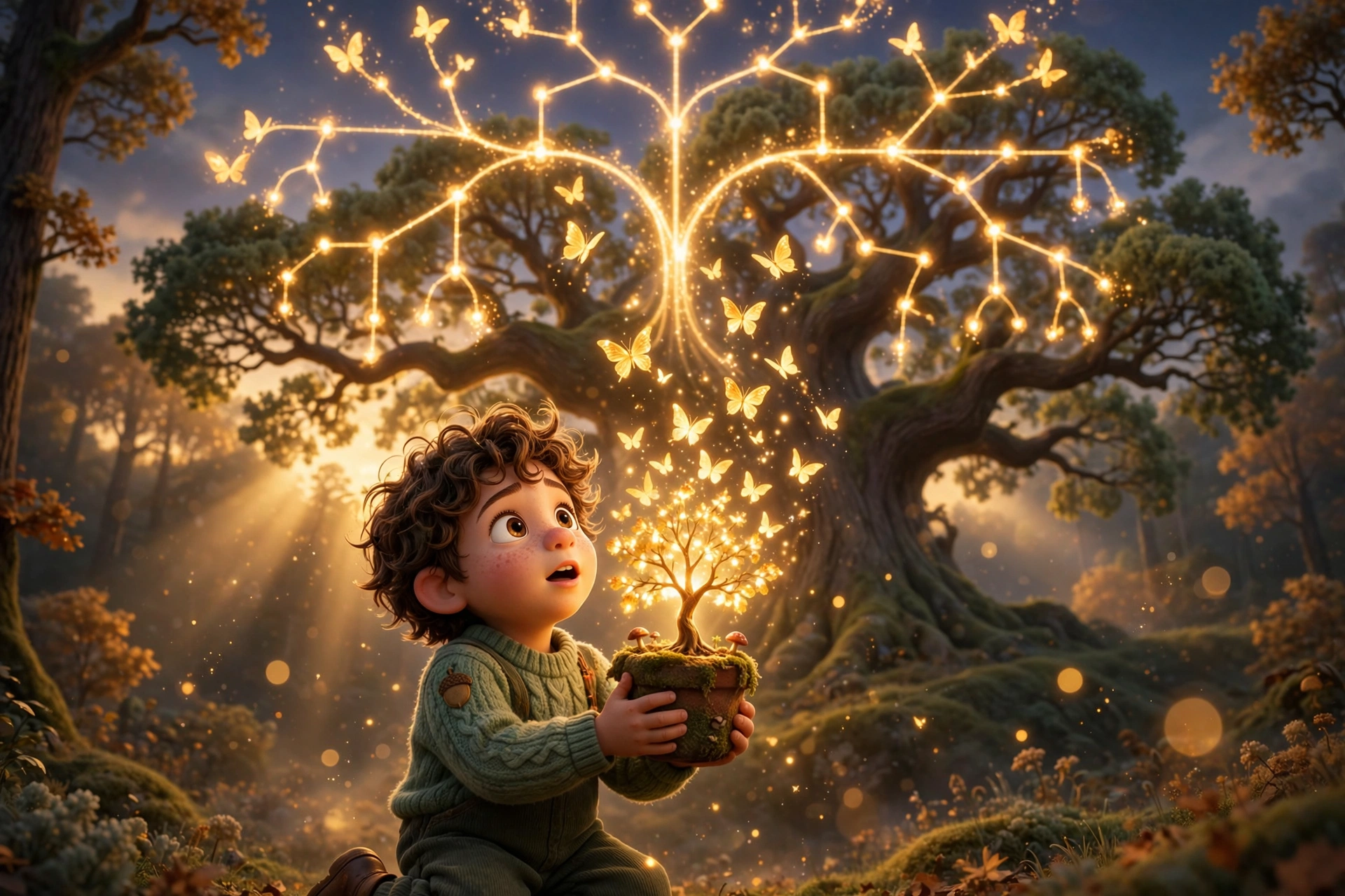 Enfant et arbre généalogique magique